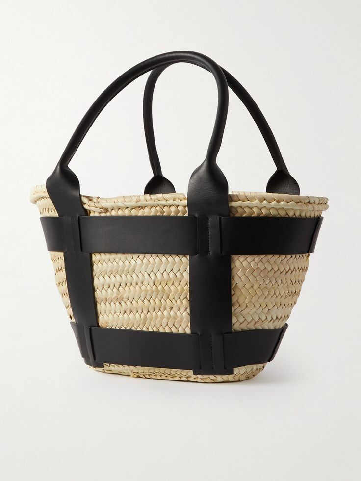 Stroh-Einkaufstasche – Luxuriöser Palmblattkorb mit Lederpatch