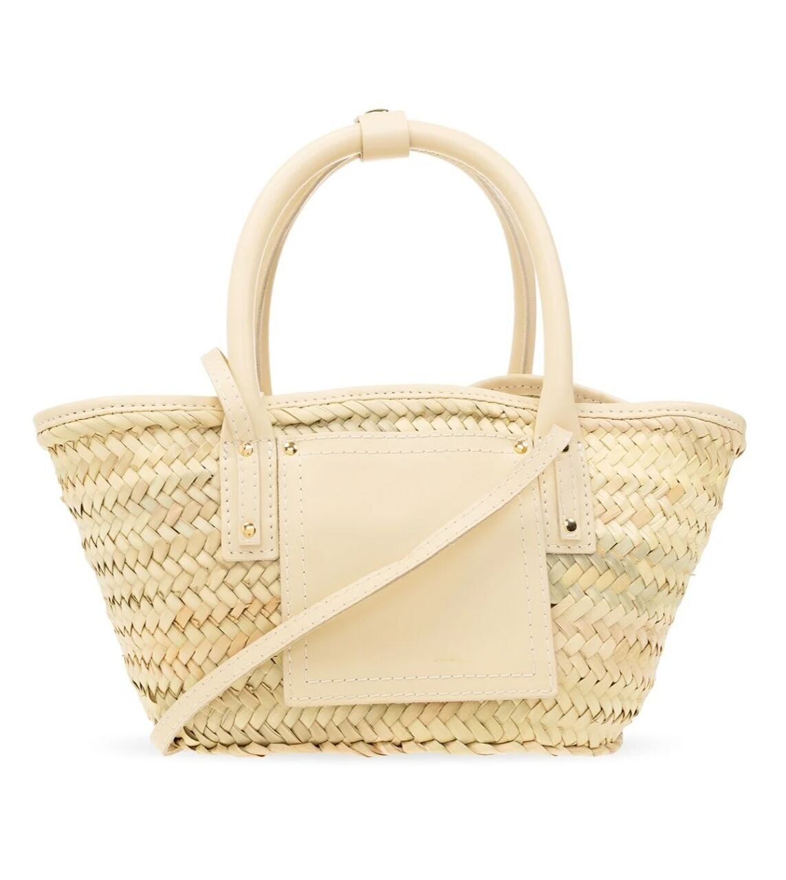 Stroh-Einkaufstasche – Luxuriöser Palmblattkorb mit Lederpatch