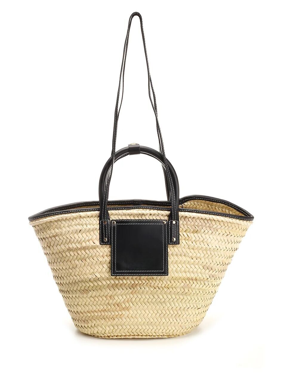 Stroh-Einkaufstasche – Luxuriöser Palmblattkorb mit Lederpatch