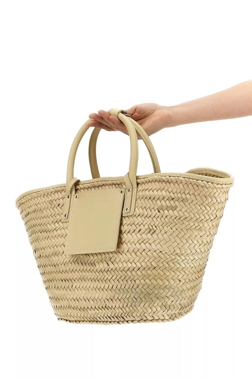 Stroh-Einkaufstasche – Luxuriöser Palmblattkorb mit Lederpatch