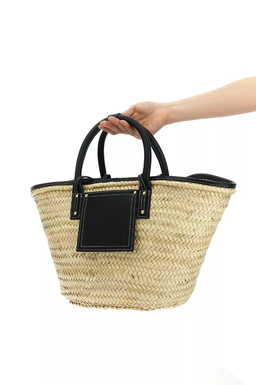 Stroh-Einkaufstasche – Luxuriöser Palmblattkorb mit Lederpatch