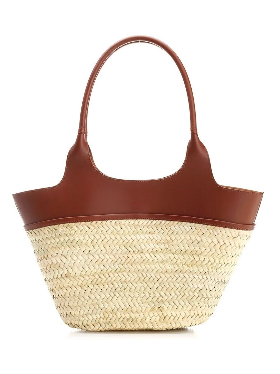 Stroh-Einkaufstasche – Luxuriöser Palmblattkorb mit Lederpatch