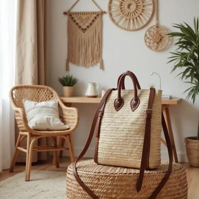 Moroccan Straw Backpack Purse – Handwoven Natural Bag