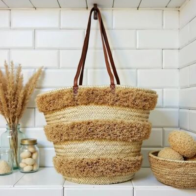Sac de plage marocain en paille rayée – Raphia tissé à la main pour l'été