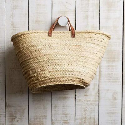 Panier de marché marseillais français – Sac en feuille de palmier tissé à la main avec poignées en cuir