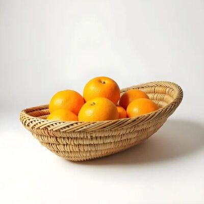 Handmade Moroccan Oval Bread Basket – Natural Straw Fruit Basket 14″
