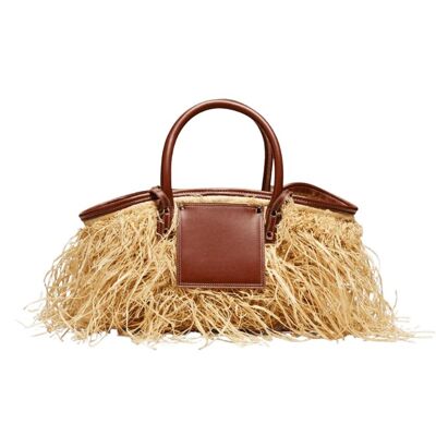 Straw Tote Bag – Luxury Palm Leaf Basket with Leather Patch
