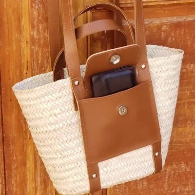 Straw Tote Bag – Luxury Palm Leaf Basket with Leather Patch and Handles