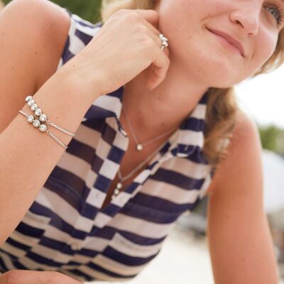 Conjunto plata - colgante, pendientes, pulsera con 5 piedras