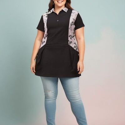 Plus size tunic with black printed yoke (A877&NOIR)