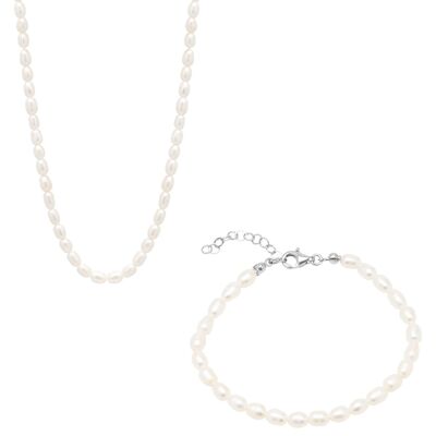 Conjunto de collar y pulsera de perlas naturales de agua dulce