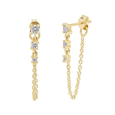 Boucles d'oreilles tennis fines en or massif 14 carats avec diamants