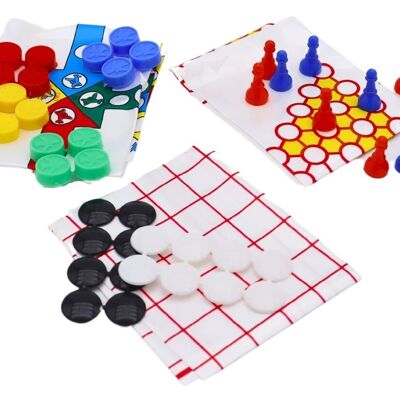 JEU DE SOCIETE AVEC TAPIS - 3 MODELES ASSORTIS jeu d'échecs - jeu de dames - jeu de chevaux