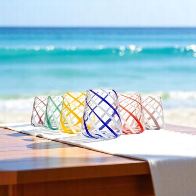 6 Cone Glasses in Murano Glass with Rods, "I Colori di Murano" Line - CONO SPIRAL 330 ml.