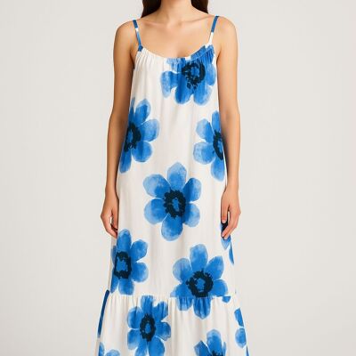FLORAL PRINT SLIP DRESS WITH RUFFLE HEM
