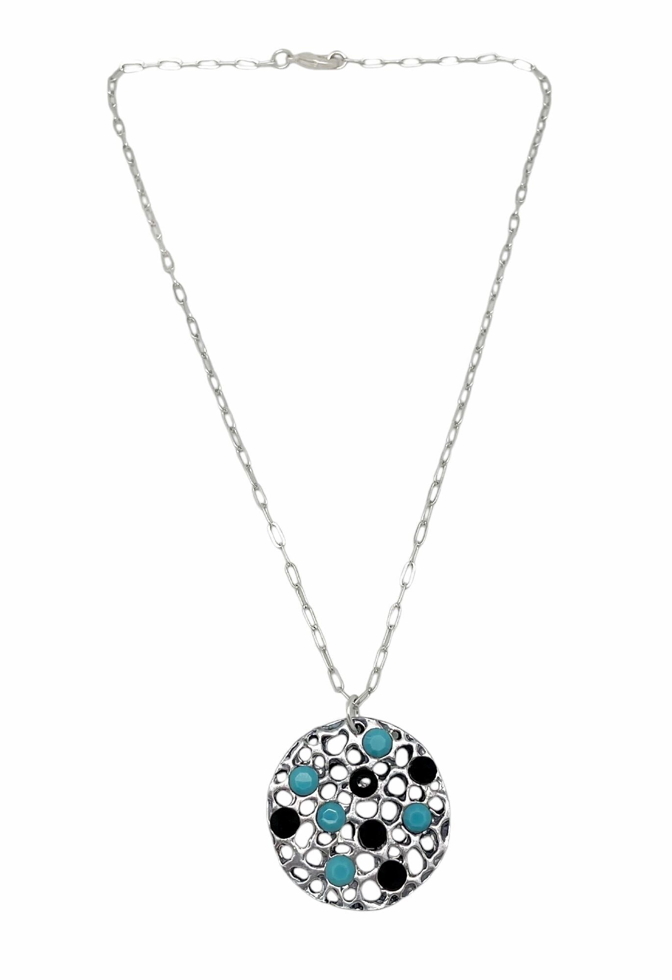 Collana bicolore SW turchese e cristallo nero in argento 10µ