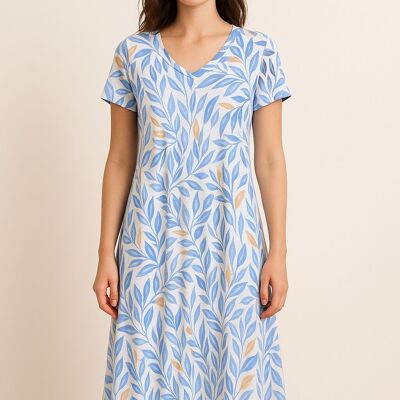 FLARED LEAF PRINT DRESS