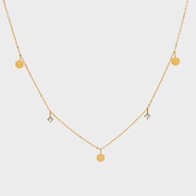 Collana Bee You – Ciondolo esagonale in cristallo | Oro o argento | Acciaio inossidabile impermeabile