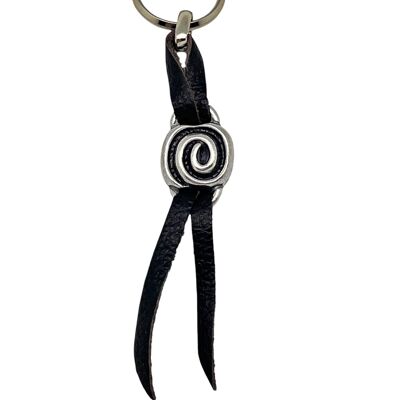 Black Spiral Keychain in leather and silver plated