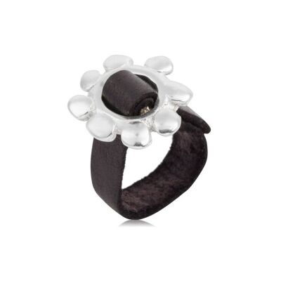 Anello fibbia in argento 925 placcato pelle nera "Cadmi"