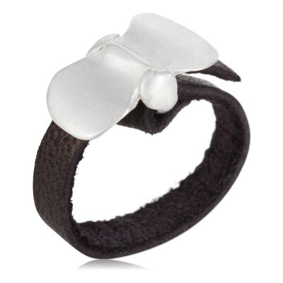 Leather and 925 silver plated ring "Lazo" black