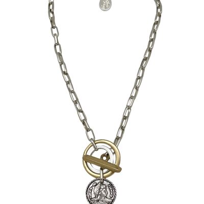 Collana in argento mix con chiusura a barra d'oro e moneta d'argento