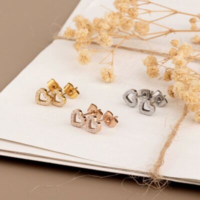 Boucles d'oreilles à tige Soulmate – Cœur avec zircone | Acier inoxydable hypoallergénique