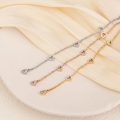 Pulsera Alma Gemela – 5 Charms de Corazón con Circonitas | Resistente al Agua e Hipoalergénica