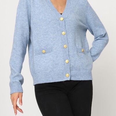 Fine Knit Vest with Gold Buttons – V-Neck & Patch Pockets