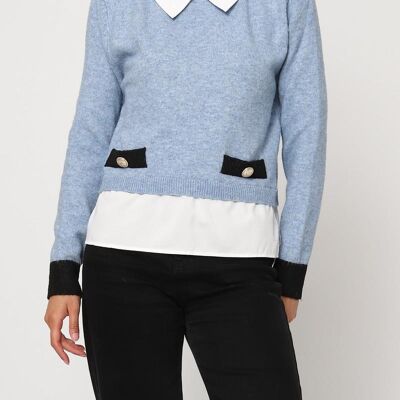 Two-Tone Layered Effect Sweater – Shirt Collar & Contrasting Details
