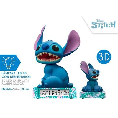 Lampada Stitch 3D con sveglia e data 25 cm