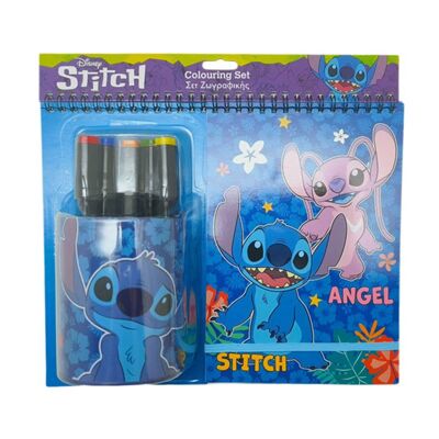 Double-Tipped Felt-Tip Pen Set with Metal Pot and Stitch Coloring Book