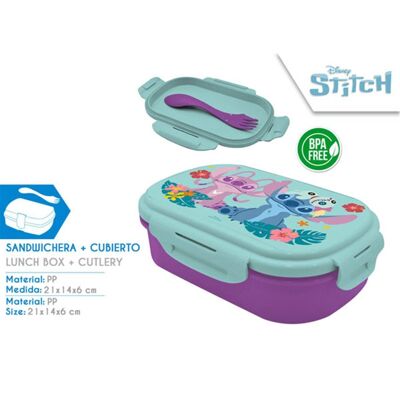 Stitch Lunch Box with Cutlery 21x14x6 Cm