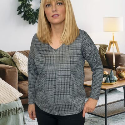 Printed tunic with 3/4 sleeves and V-neck - Made in France G975AE79