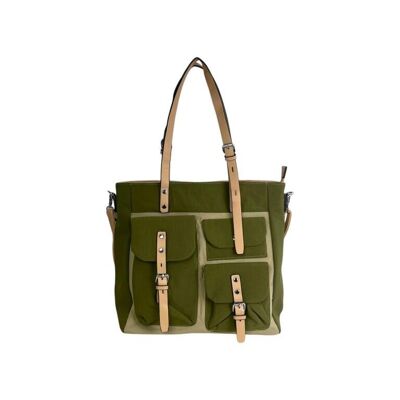 Large Nylon Fabric Bag with 4 Exterior Pockets for Women