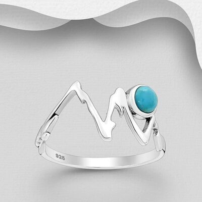 Anillo Estrella de montaña, plata de ley, turquesa reconstruida