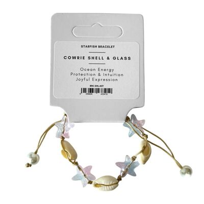 Bracciale con conchiglie di ciprea e stelle marine in vetro, colori assortiti