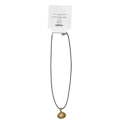 Pearl Shell Pendant, Black Cord