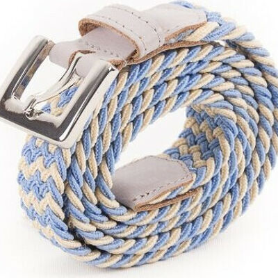 Ceinture tressee femme bleu clair beige