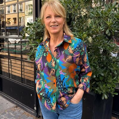 Printed shirt, classic collar, 3/4 sleeves - Made in France W244AE67