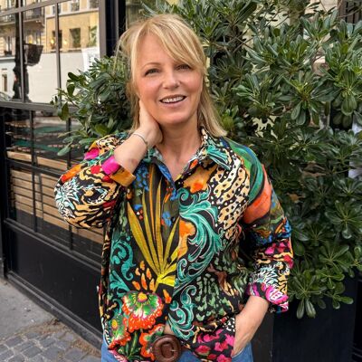 Printed shirt, classic collar, 3/4 sleeves - Made in France W244AE67