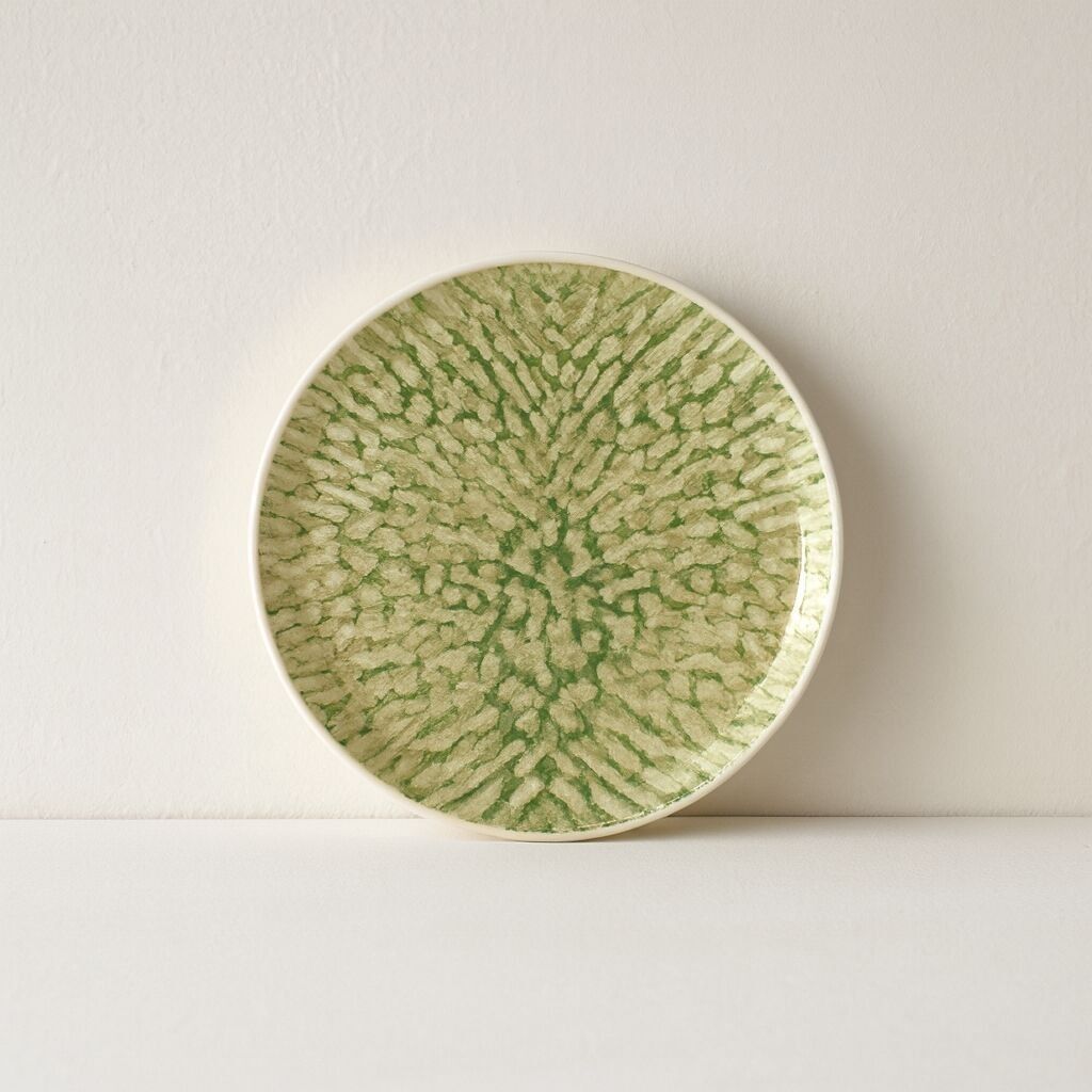 JADE 20cm Green and Beige Stoneware Dessert Plate
