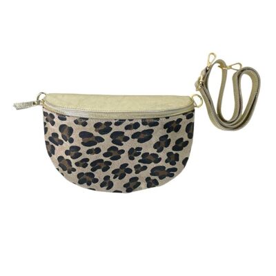 Leather Waist Bag with Animal Print Design and Zipper