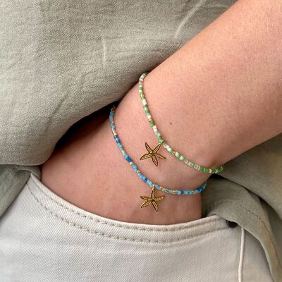Bracciale Pampelonne, perline colorate e stelle marine dorate