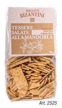Biscotti Bizantini salati biologici artigianali sottili a forma di tessera al gusto mandorla 150g