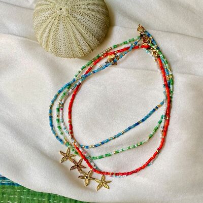 Pampelonne anklet, seed beads and starfish