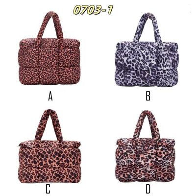 Women's Viscose Handbag with Zipper and Animal Print Design