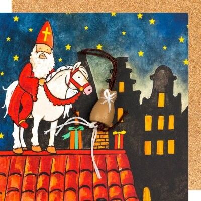 Wenskaart Sinterklaas bringt Zak Geschenk