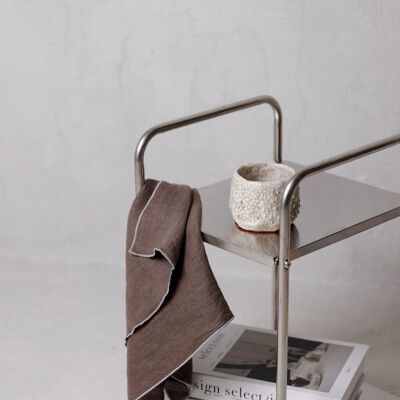 Linen Tea Towel (dish towel) with contrast detail / Stone & Cacao brown