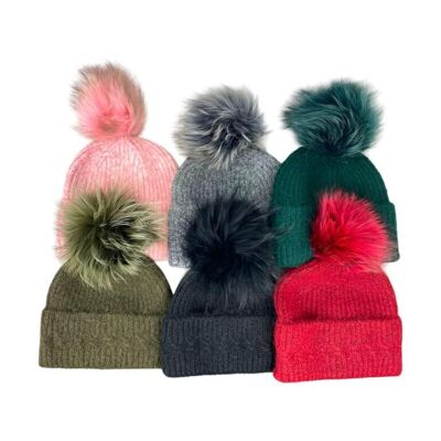 High-quality wool, cashmere, and natural fur hat for women